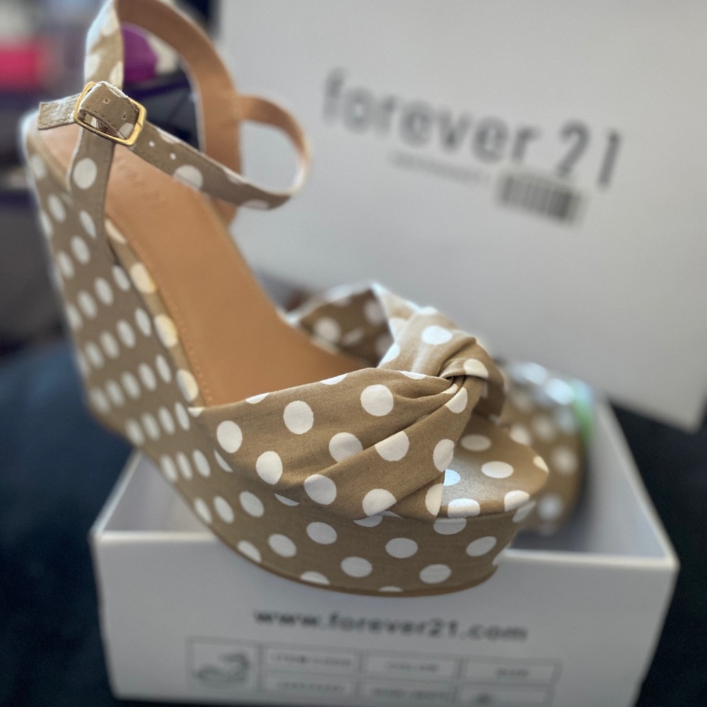 Nude and White Forever 21 Wedges
